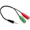 CABLE 3GO JACK 3,5"M A 2X3,5"H 15CM (MICRO+AUR)