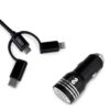 CARGADOR COCHE SUBBLIM ALUM 2.4A + CABLE 3 IN1 BLACK