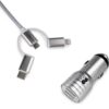 CARGADOR COCHE SUBBLIM ALUM 2.4A + CABLE 3 IN1 SILVER