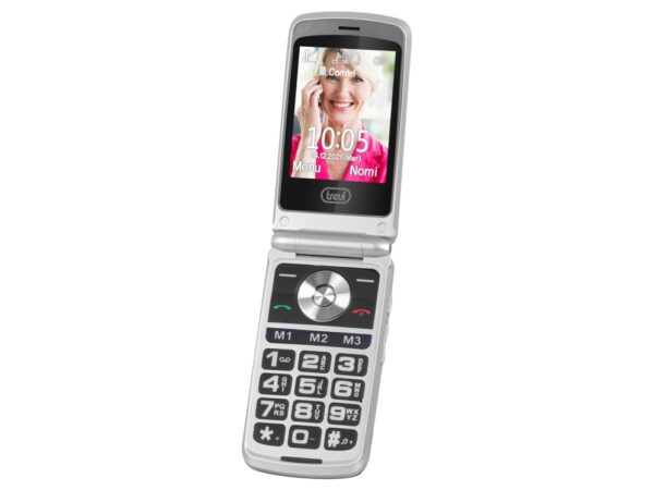 TELEFONO TREVI FLEX PLUS 65 FLIP SENIOR PHONE DUAL SCREEN FUNCION S.O.S. SILVER